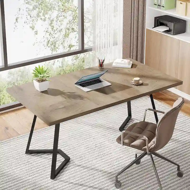 Home Office Computer Desk, White Gold 55 In Faux Marble Executive Desk