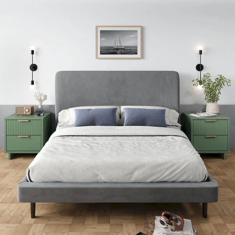 Manhattan Comfort Granville Mid Century Solid Wood 2 Drawer Nightstand Set of 2