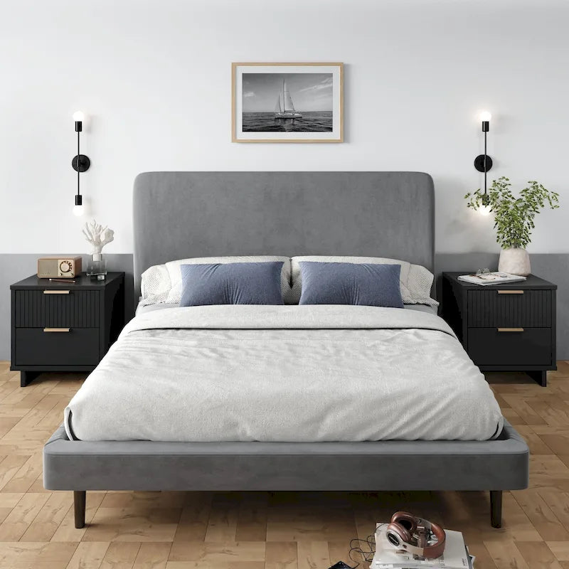 Manhattan Comfort Granville Mid Century Solid Wood 2 Drawer Nightstand Set of 2