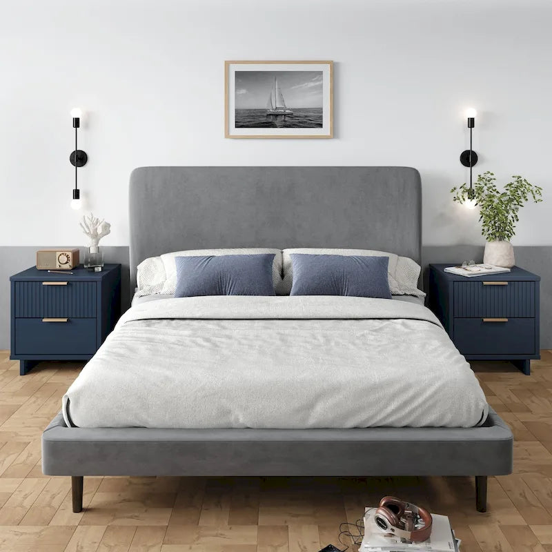 Manhattan Comfort Granville Mid Century Solid Wood 2 Drawer Nightstand Set of 2