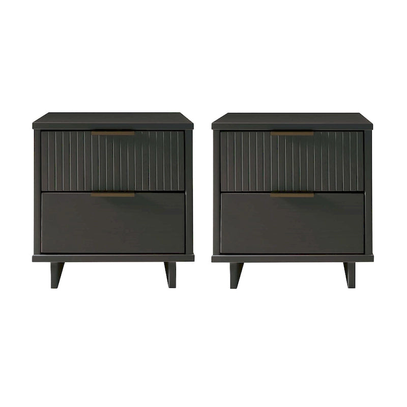 Manhattan Comfort Granville Mid Century Solid Wood 2 Drawer Nightstand Set of 2