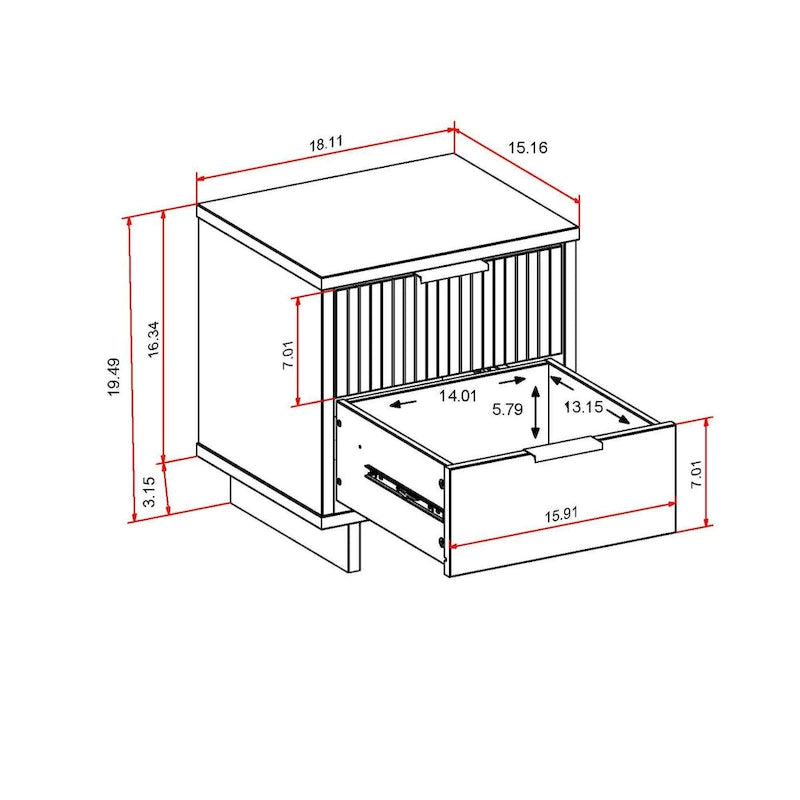 Manhattan Comfort Granville Mid Century Solid Wood 2 Drawer Nightstand Set of 2