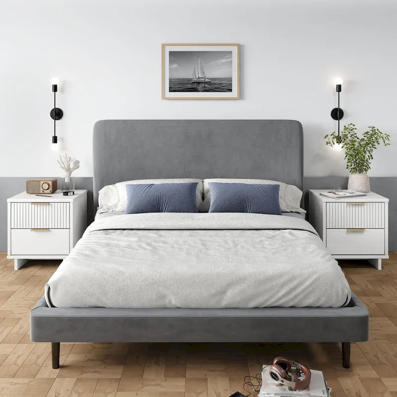 Manhattan Comfort Granville Mid Century Solid Wood 2 Drawer Nightstand Set of 2