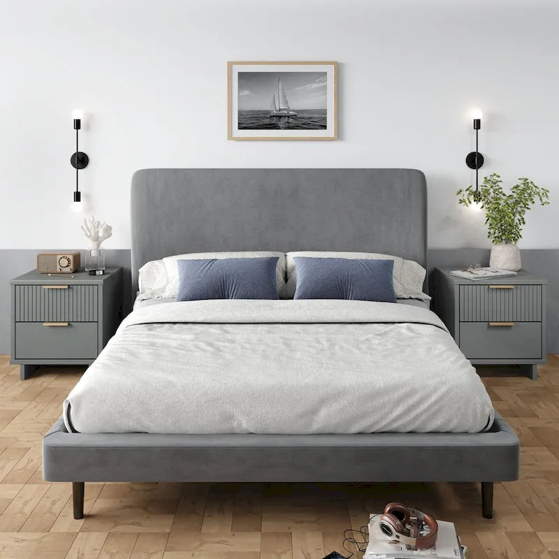 Manhattan Comfort Granville Mid Century Solid Wood 2 Drawer Nightstand Set of 2