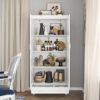 White Bookcase with Glass Doors Display Cabinet Bookshelf Organizer - 70.9Hx36.2W