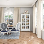 White Bookcase with Glass Doors Display Cabinet Bookshelf Organizer - 70.9Hx36.2W