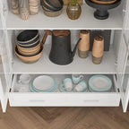 White Bookcase with Glass Doors Display Cabinet Bookshelf Organizer - 70.9Hx36.2W