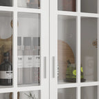 White Bookcase with Glass Doors Display Cabinet Bookshelf Organizer - 70.9Hx36.2W