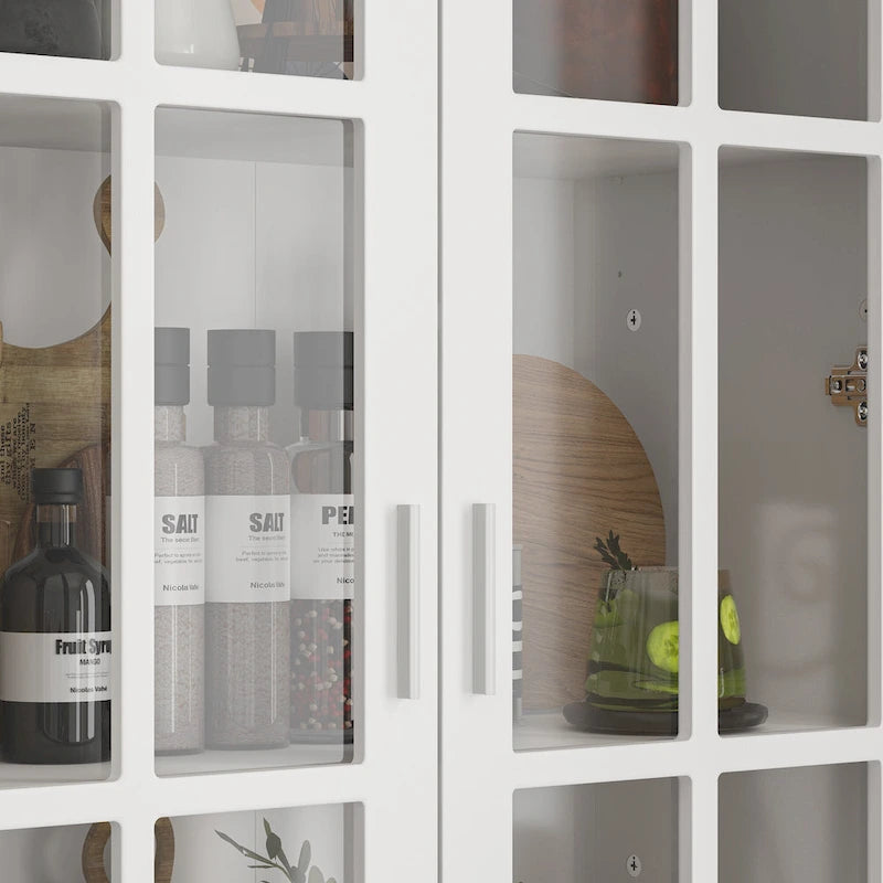 White Bookcase with Glass Doors Display Cabinet Bookshelf Organizer - 70.9Hx36.2W