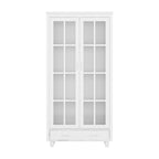 White Bookcase with Glass Doors Display Cabinet Bookshelf Organizer - 70.9Hx36.2W