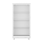 White Bookcase with Glass Doors Display Cabinet Bookshelf Organizer - 70.9Hx36.2W