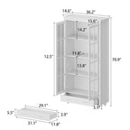 White Bookcase with Glass Doors Display Cabinet Bookshelf Organizer - 70.9Hx36.2W