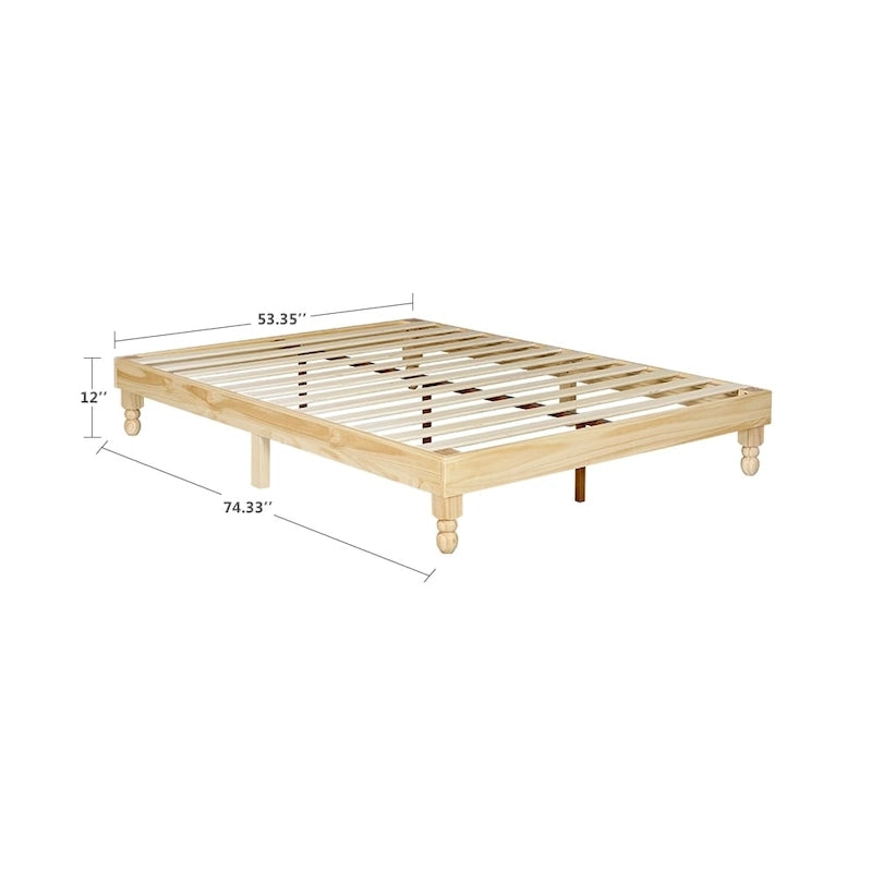 MUSEHOMEINC 12 Inch Wood Bed Frame Elegant Style Eliminates,Natural Finish