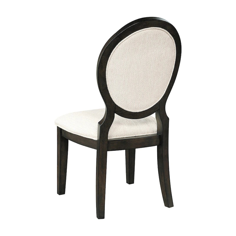 20 Inch Dining Chair, Set of 2, Oval Padded Back, Polylinen Cream Fabric