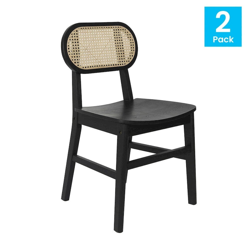Woven Back Wood Framed Cane Rattan Chairs with Wood Seats - 2 Pack