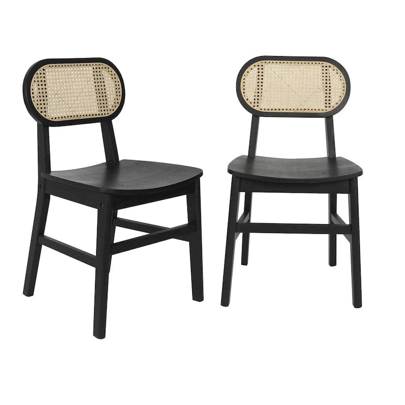 Woven Back Wood Framed Cane Rattan Chairs with Wood Seats - 2 Pack