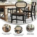Woven Back Wood Framed Cane Rattan Chairs with Wood Seats - 2 Pack