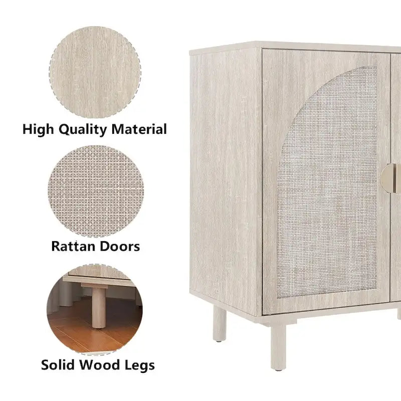 Rattan Storage Accent Cabinet with Doors, Sideboard Buffet Cabinet - 29.53Lx15.75Wx31.5H