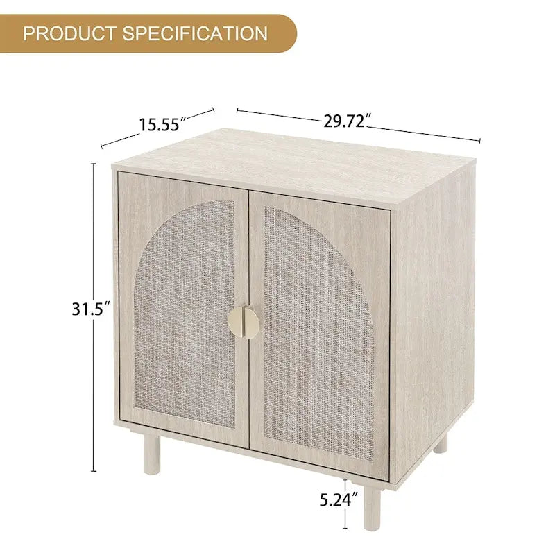 Rattan Storage Accent Cabinet with Doors, Sideboard Buffet Cabinet - 29.53Lx15.75Wx31.5H