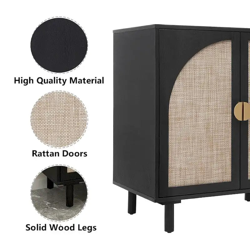 Rattan Storage Accent Cabinet with Doors, Sideboard Buffet Cabinet - 29.53Lx15.75Wx31.5H