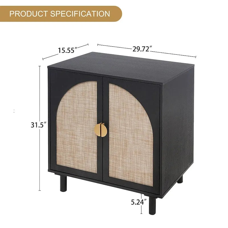 Rattan Storage Accent Cabinet with Doors, Sideboard Buffet Cabinet - 29.53Lx15.75Wx31.5H