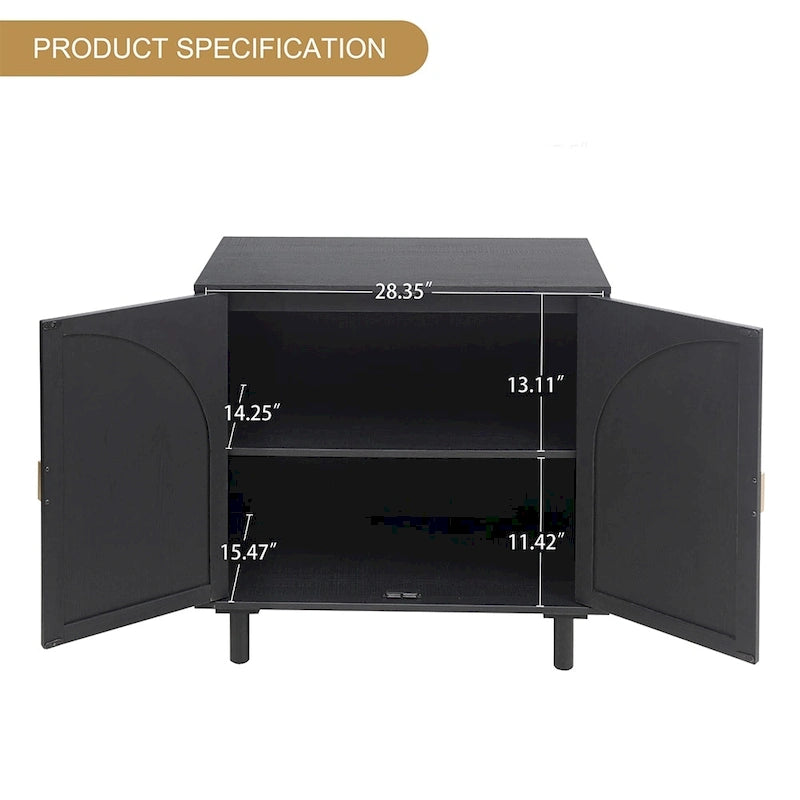 Rattan Storage Accent Cabinet with Doors, Sideboard Buffet Cabinet - 29.53Lx15.75Wx31.5H