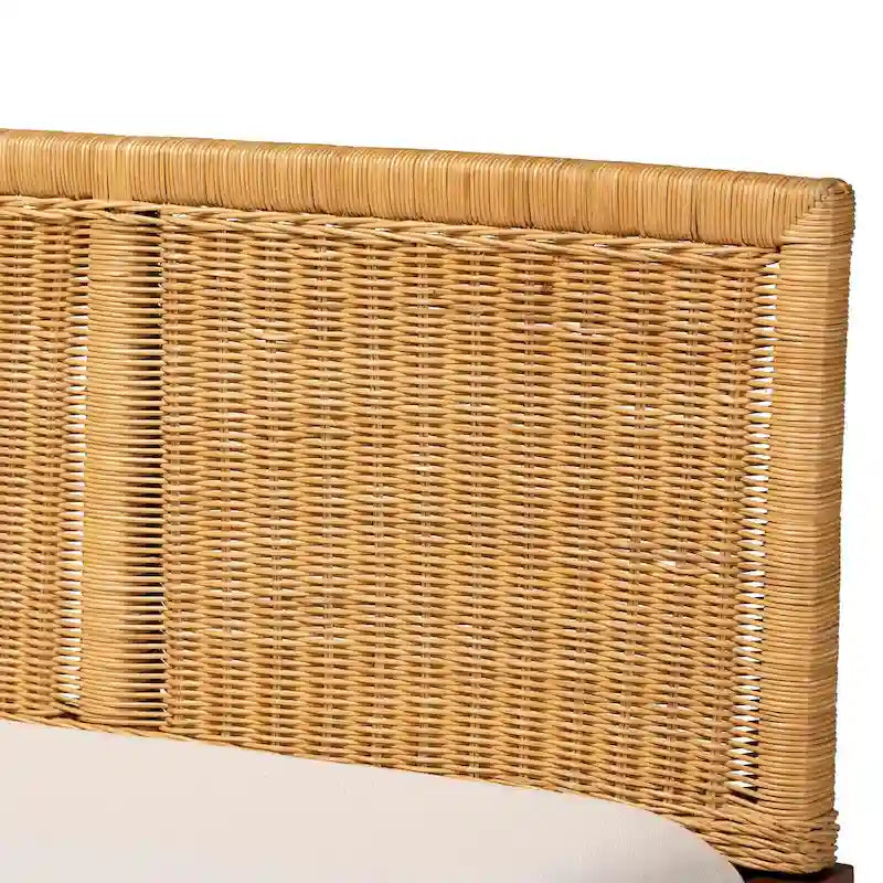 Tabanan Modern Bohemian Nautral Brown Rattan and Brown Acacia Wood 2-Piece Dining Nook Banquette Set