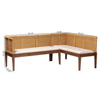 Tabanan Modern Bohemian Nautral Brown Rattan and Brown Acacia Wood 2-Piece Dining Nook Banquette Set