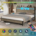 Farmhouse Bed Frame Storage Headboard Sliding Barn Door