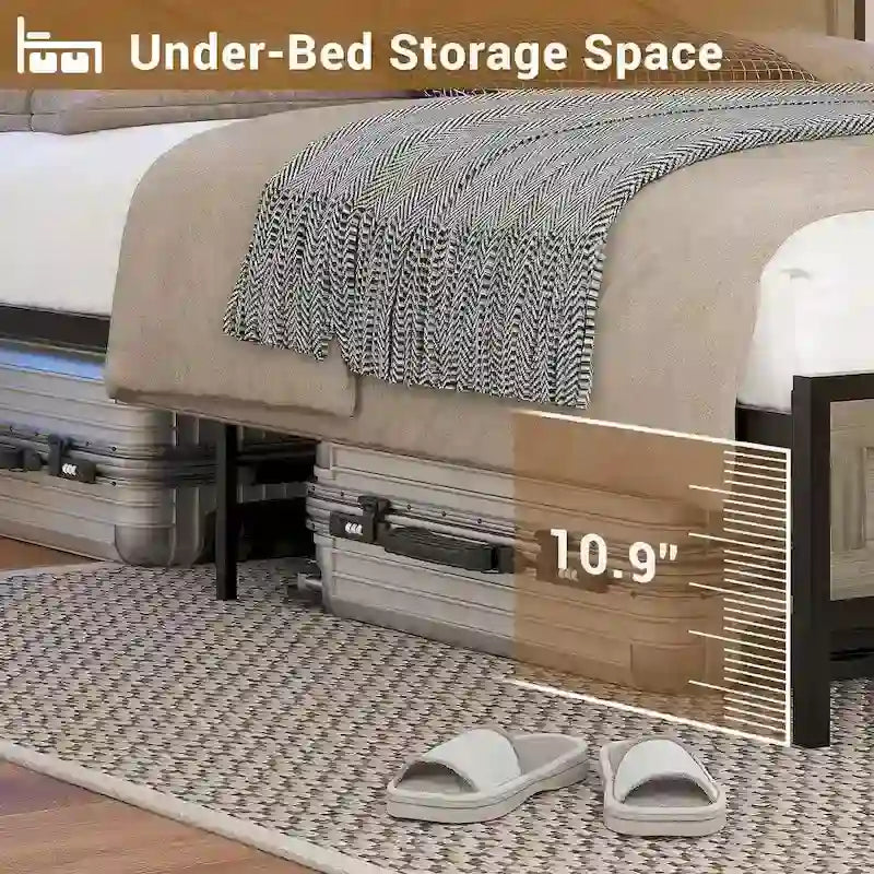 Farmhouse Bed Frame Storage Headboard Sliding Barn Door