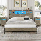 Farmhouse Bed Frame Storage Headboard Sliding Barn Door