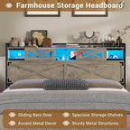 Farmhouse Bed Frame Storage Headboard Sliding Barn Door
