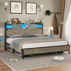 Farmhouse Bed Frame Storage Headboard Sliding Barn Door