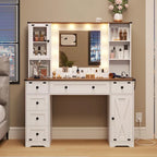 Makeup Vanity Desk with Large Hollywood Mirrors and Lights Bulb