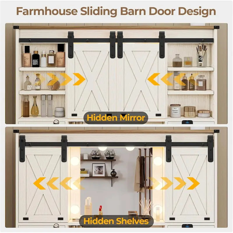 Makeup Vanity Desk with Large Hollywood Mirrors and Lights Bulb