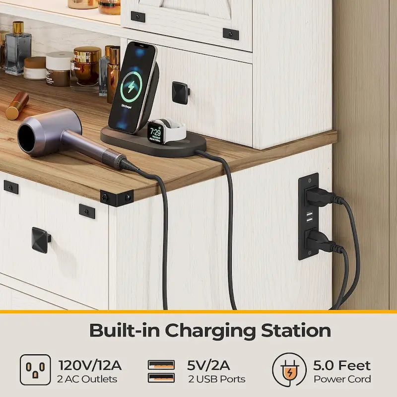 Makeup Vanity Desk with Large Hollywood Mirrors and Lights Bulb