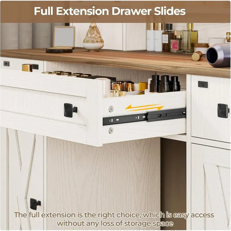 Makeup Vanity Desk with Large Hollywood Mirrors and Lights Bulb