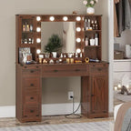 Makeup Vanity Desk with Large Hollywood Mirrors and Lights Bulb