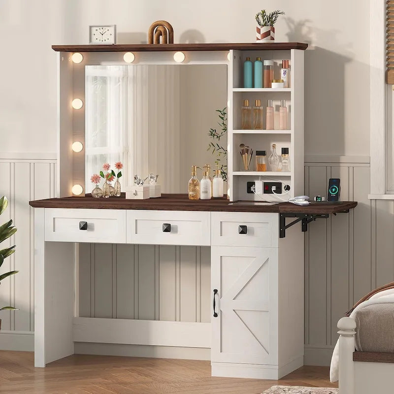 Makeup Vanity Desk with Large Hollywood Mirrors and Lights Bulb