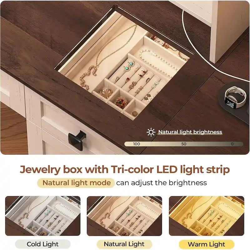 Makeup Vanity Desk with Large Hollywood Mirrors and Lights Bulb