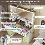 Makeup Vanity Desk with Large Hollywood Mirrors and Lights Bulb