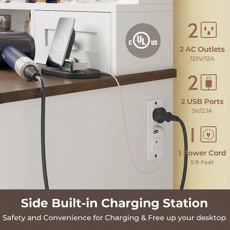 Makeup Vanity Desk with Large Hollywood Mirrors and Lights Bulb