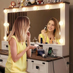 Makeup Vanity Desk with Large Hollywood Mirrors and Lights Bulb