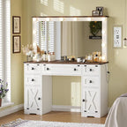 Makeup Vanity Desk with Large Hollywood Mirrors and Lights Bulb