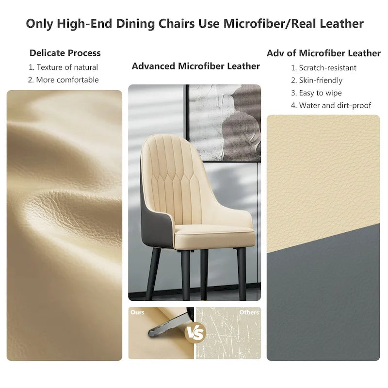 Set of 2 Modern Microfiber Silicone Leather Upholstered Dining Chairs, Metal Legs - 20.5x19.3x35.5 inch