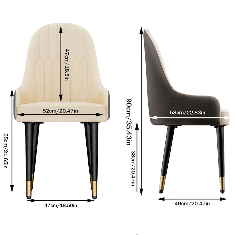 Set of 2 Modern Microfiber Silicone Leather Upholstered Dining Chairs, Metal Legs - 20.5x19.3x35.5 inch