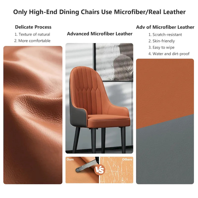Set of 2 Modern Microfiber Silicone Leather Upholstered Dining Chairs, Metal Legs - 20.5x19.3x35.5 inch