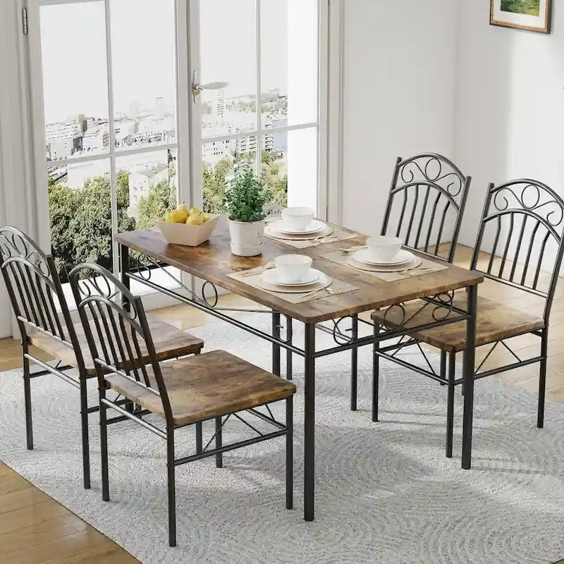 Retro Rectangular Dining Table Set with 4 Seats