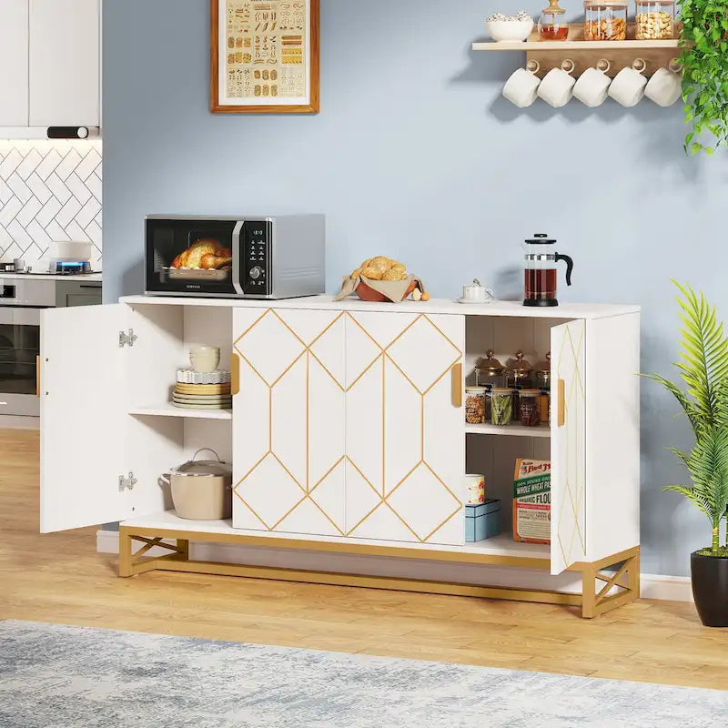 Modern 4-door Buffet Sideboard Storage Cabinet with Adjustable Shelf for Kithen Dining Room