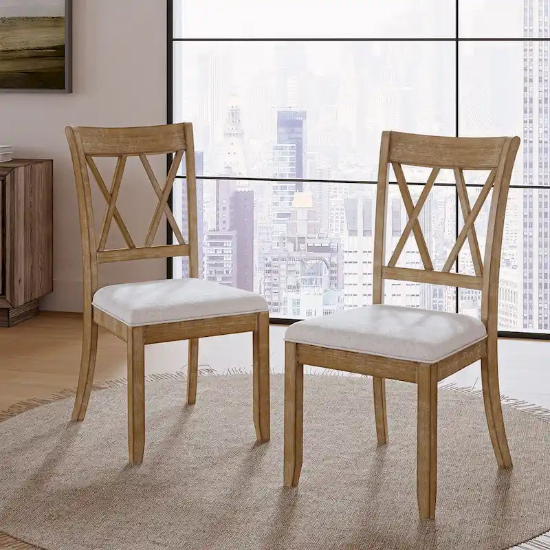 Alma Farmhouse Natural Solid Wood Dining Chair (Set of 2) by HULALA HOME